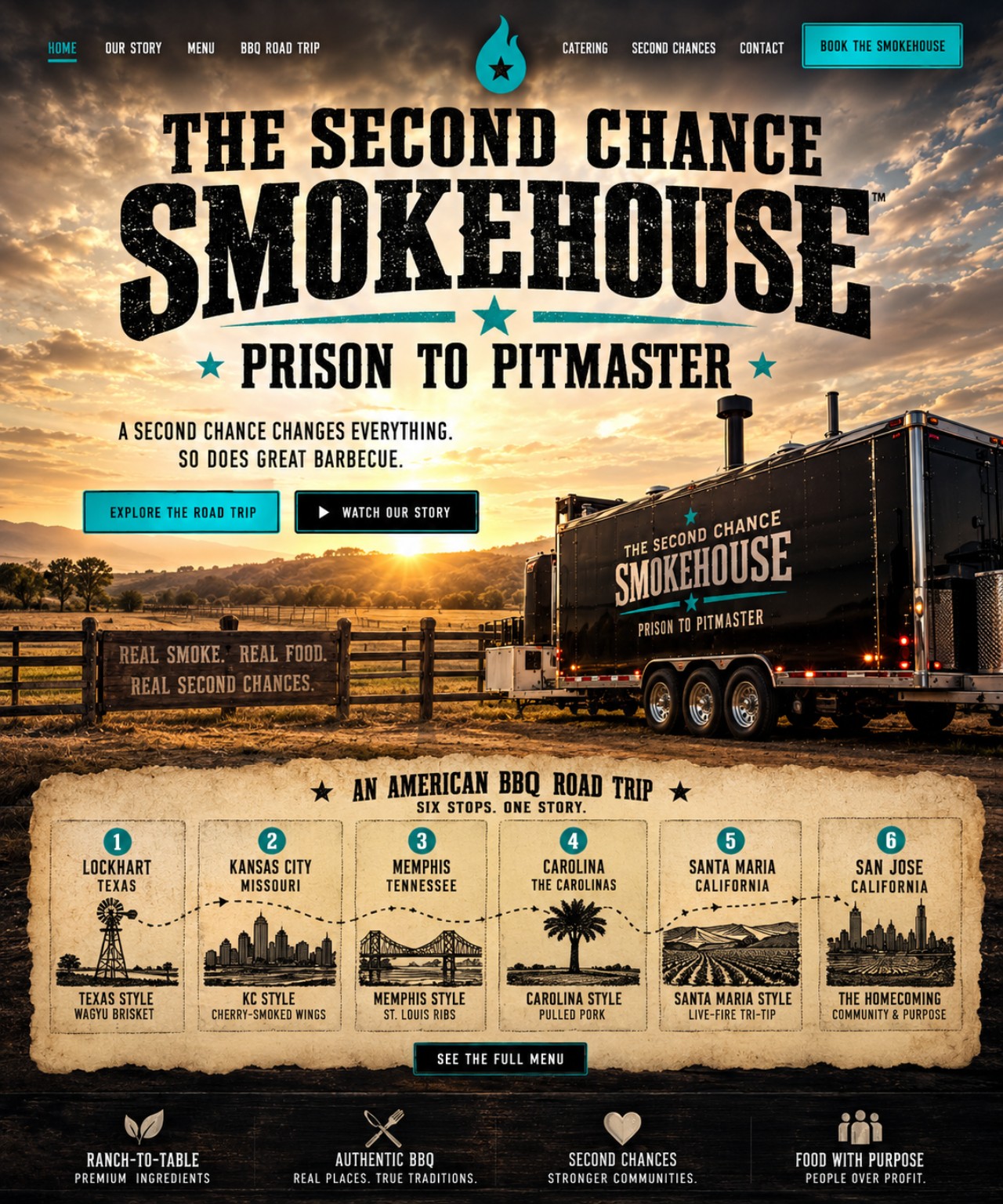 Illustrated barbecue road trip across America ending in San Jose, California
